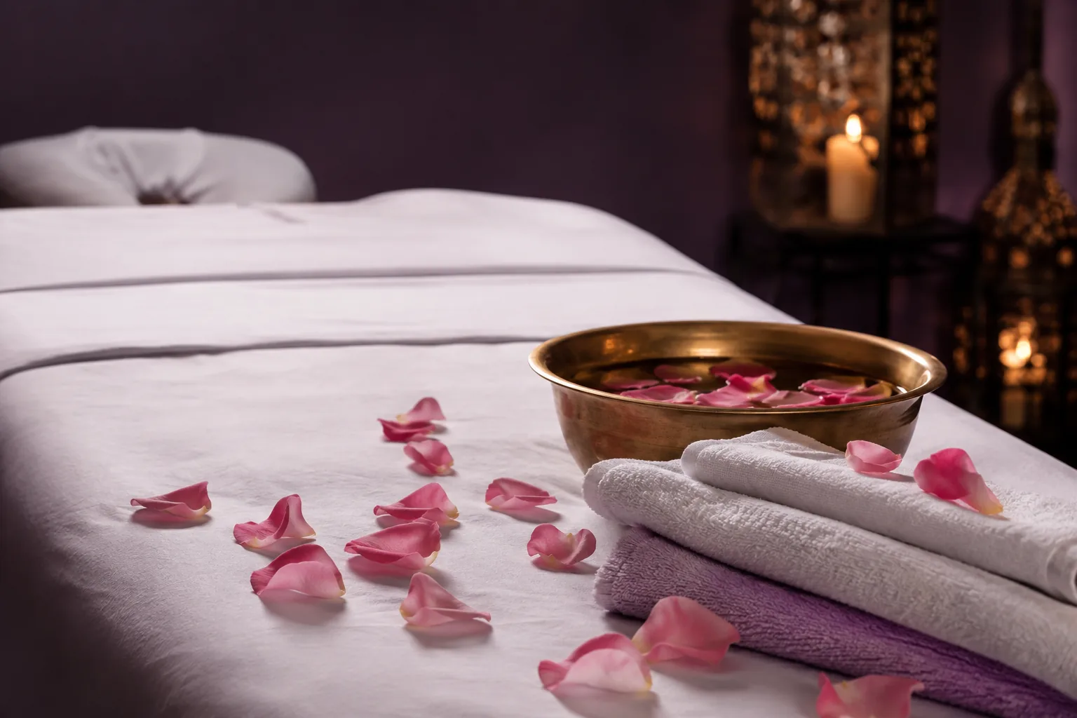 Seans öncesi hazırlanmış masaj masası — Lila Spa, Silivri misafirlerine hizmet veren salon